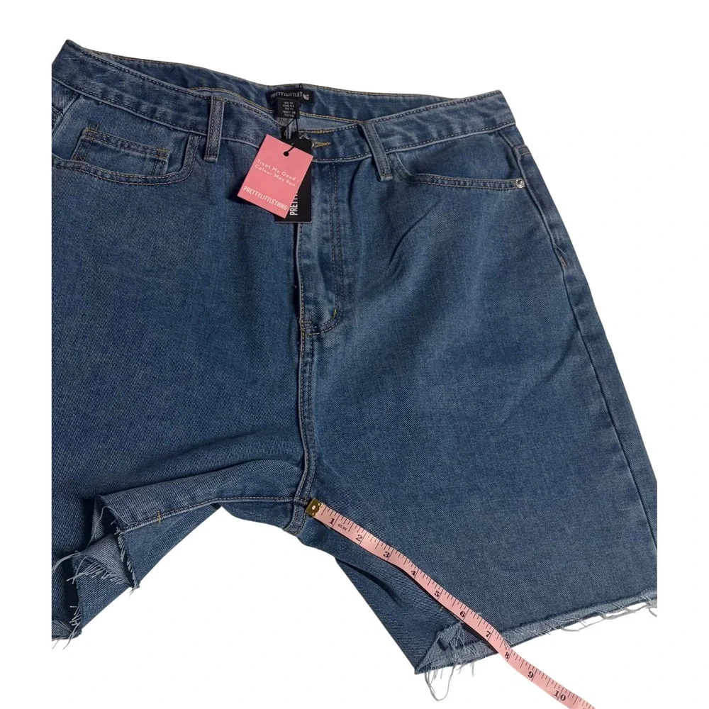 PrettyLittleThing Womens High Waisted Raw Hem Denim Bermuda Shorts Blue Size 12